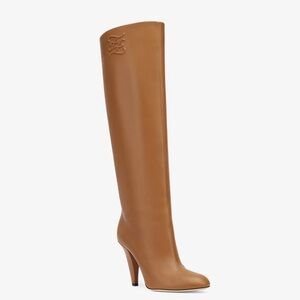 SOLD Fendi Karligraphy Knee High Leather Boots Cognac Brown 37